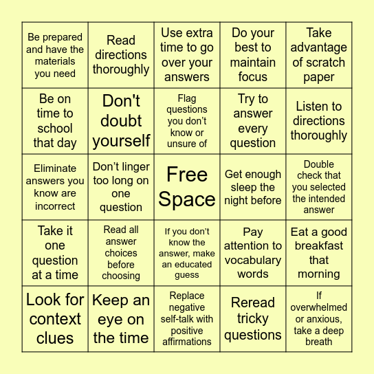 Testing Strategies Bingo Card