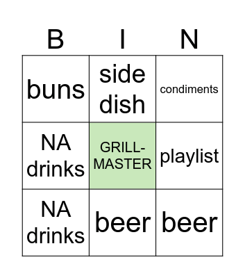 May 11 Backyard BBQ Bingo Card