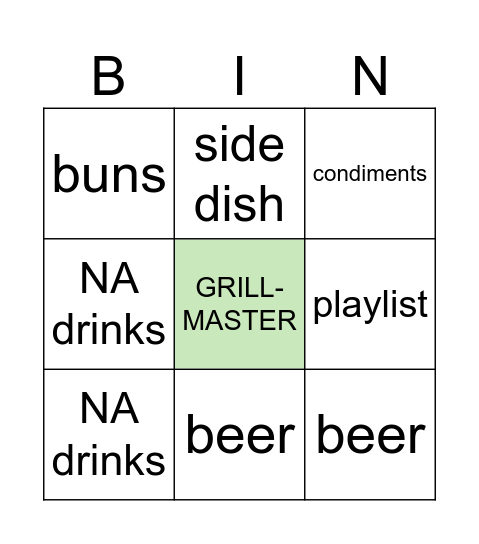 May 11 Backyard BBQ Bingo Card