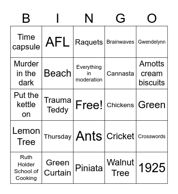 GG's birthday Bingo Card