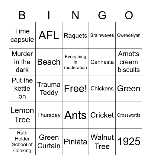 GG's birthday Bingo Card