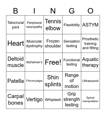 Physical Therapy Bingo Card