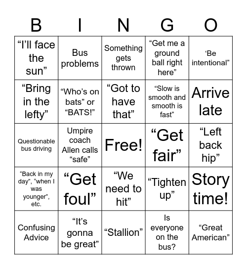 Softball BINGO (April 29) Bingo Card