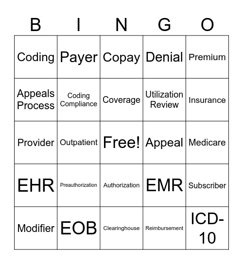 Medical Billing & Coding Bingo Card