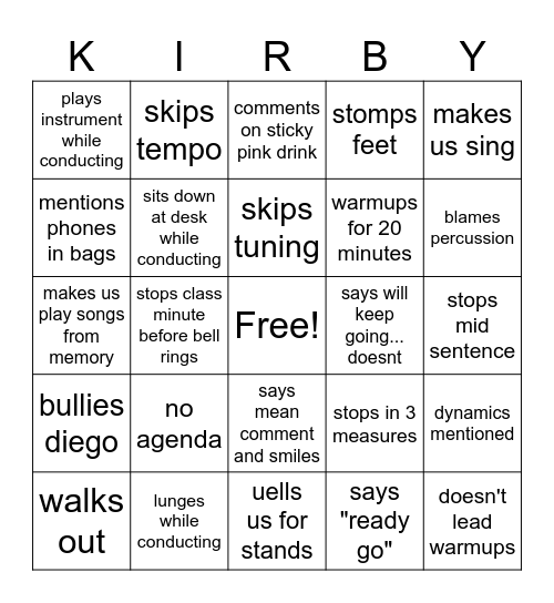 Band Bingo Card