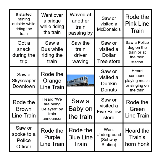 Elijah's CTA Train Adventure BINGO Card