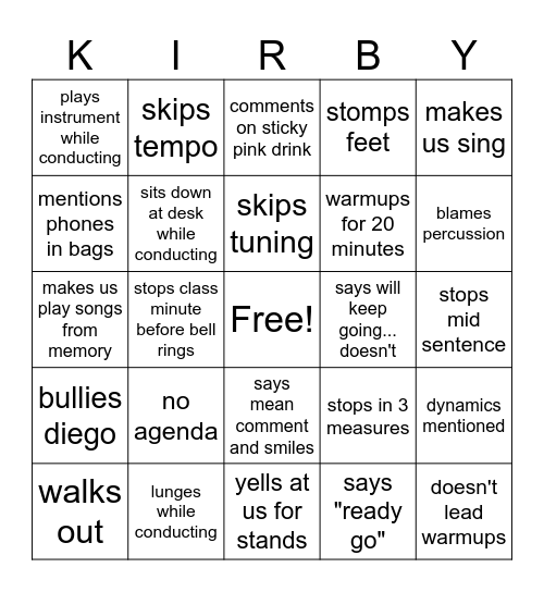 Band Bingo Card