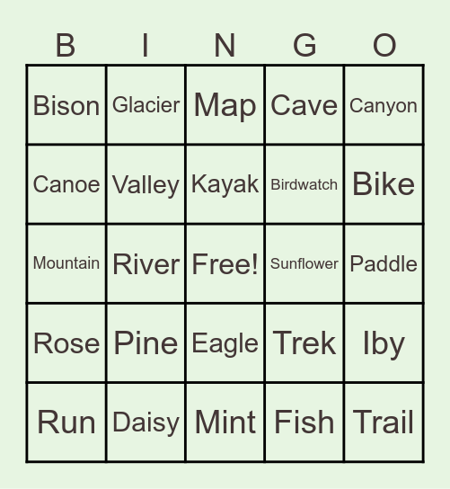 Great Outdoors Bingo Card