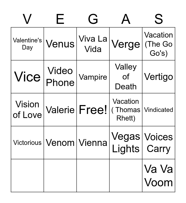 V Bingo Card