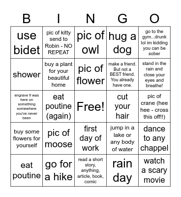 Fiona's Bingo Card