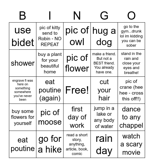 Fiona's Bingo Card