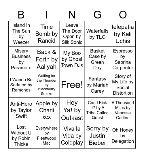 Musical Bingo Night Bingo Card
