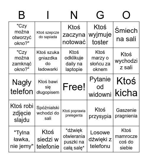 Bingo na audytorium Bingo Card
