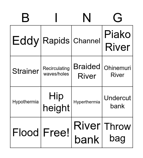 River Crossing Bingo Card