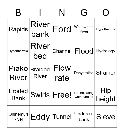 River Crossing Bingo Card