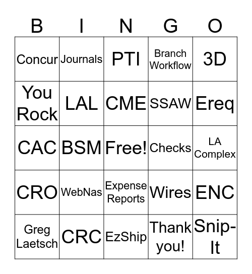 LA Complex Bingo Card