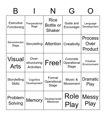 Congnitive & Creativity in Early Childhood Bingo Card