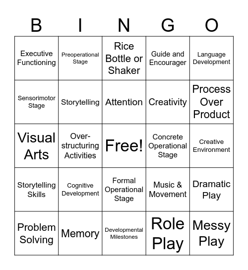 Congnitive & Creativity in Early Childhood Bingo Card