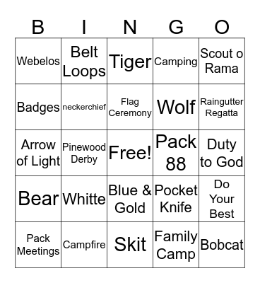 Cub Scout Bingo Card