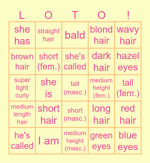 HES Broken Down Bingo Card