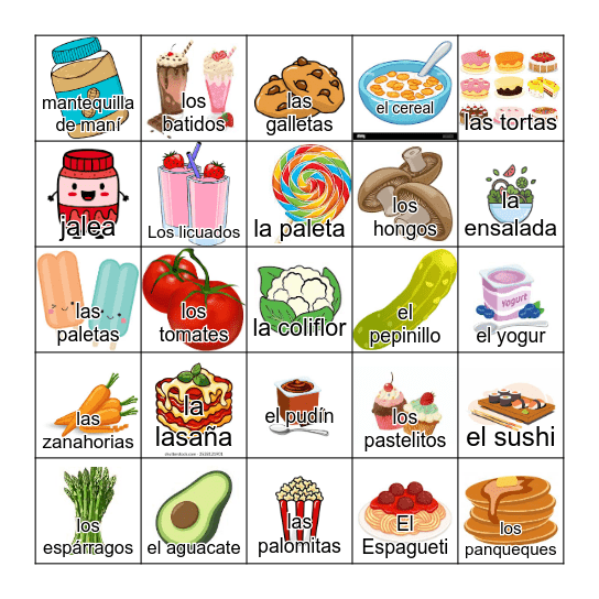 Food Bingo Card