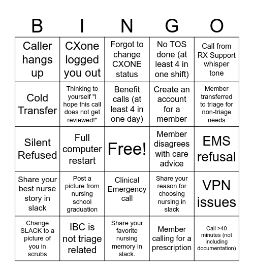 Nurses Week 2025 Bingo Card