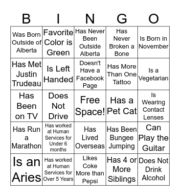 Find Someone Who..... Bingo Card