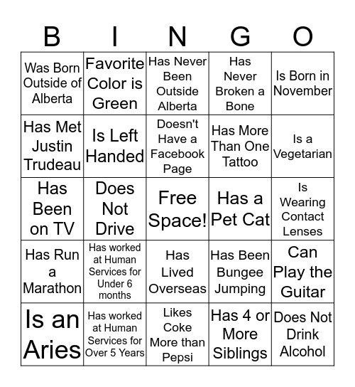 Find Someone Who..... Bingo Card
