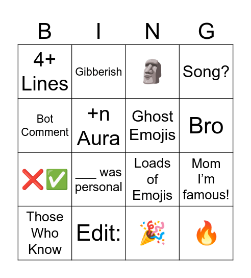 YouTube Shorts Bingo Card