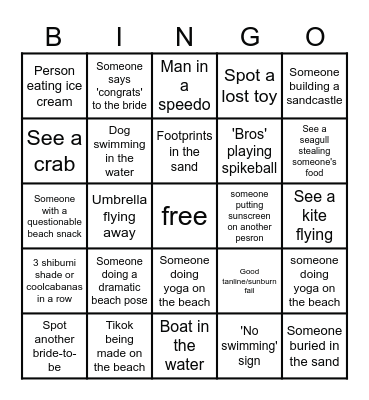 Last Toast on the Coast Beach Bingo Card