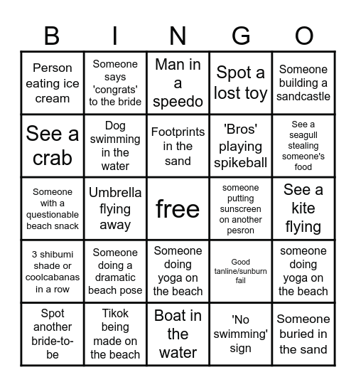 Last Toast on the Coast Beach Bingo Card