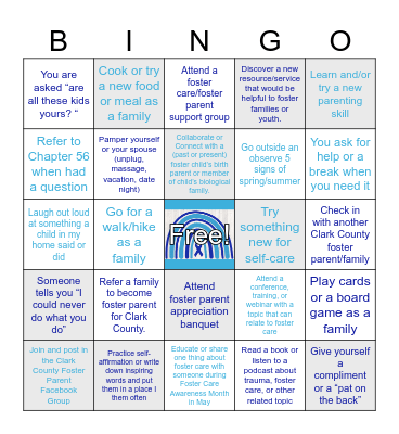 Foster Care Month Bingo Card