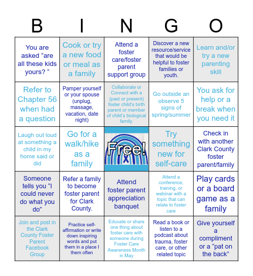 Foster Care Month Bingo Card