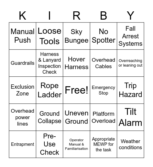 MEWP Bingo Card