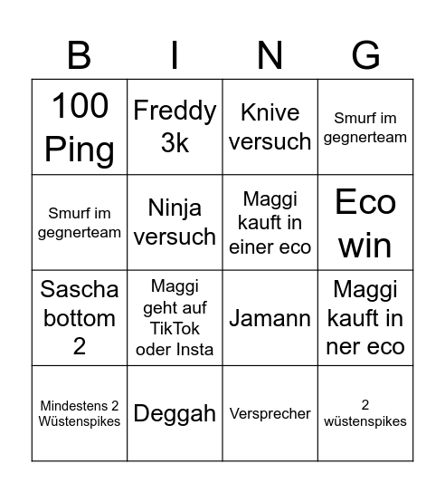 Cs mit Sascha Bingo Card