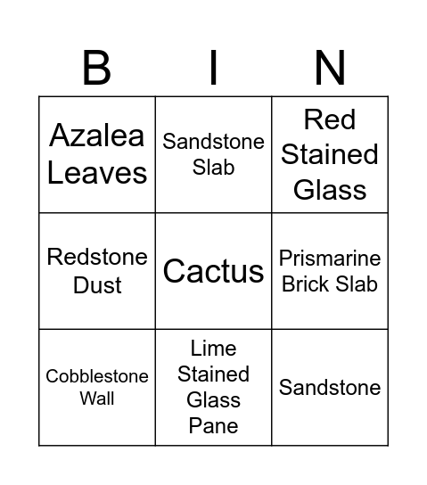 Moincraft 2 Bingo Card