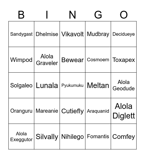 Lucario's Gen 7 Bingo [Round 1] Bingo Card