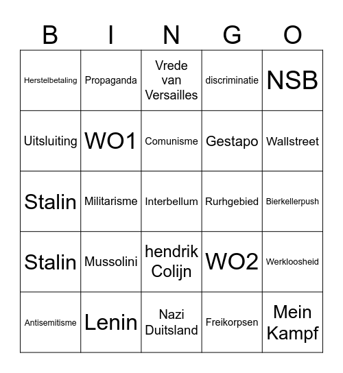 interbellum bingo Card