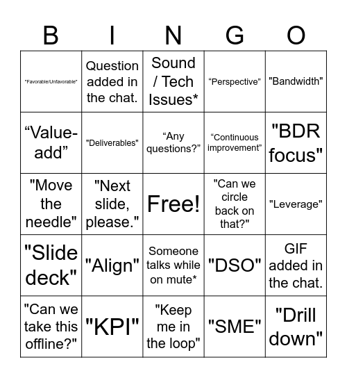 Townhall BINGO Card