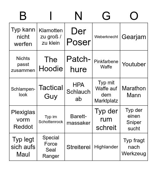 Airsoft Bullshit Bingo Card