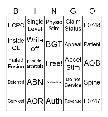 Medical Insurance Billing Bingo Card