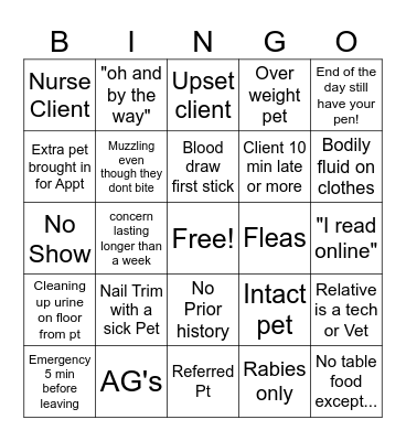 Vet Tech Bingo! Bingo Card