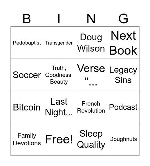 Dad Book Club Bingo Card