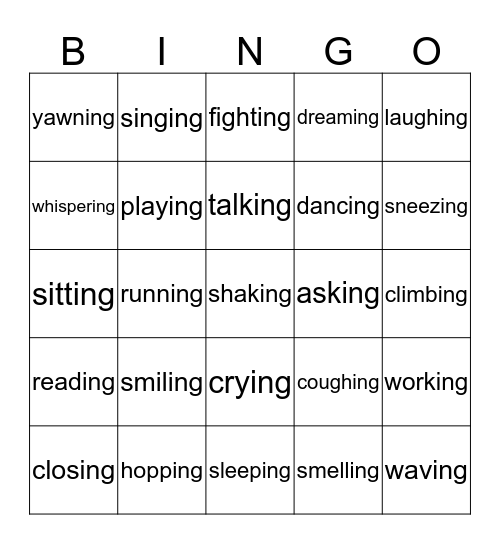 Present Continuous BINGO Card