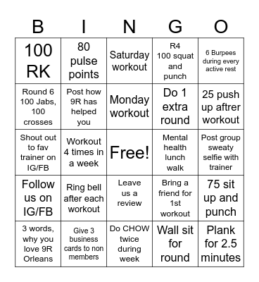 Mental Health Bingo Card