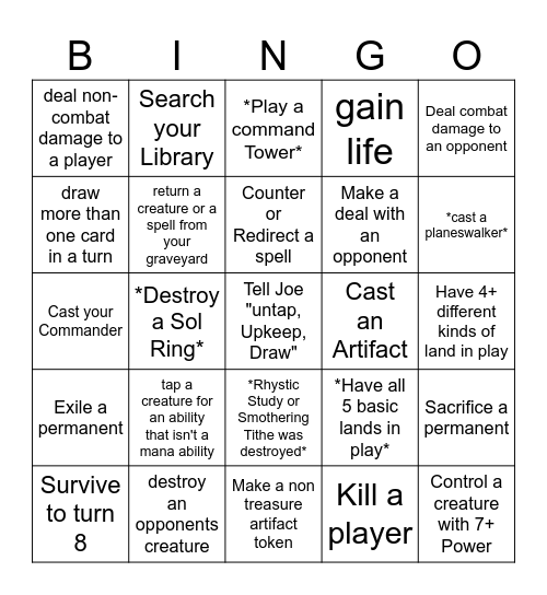 KrakenHits Commander MTG Bingo Card