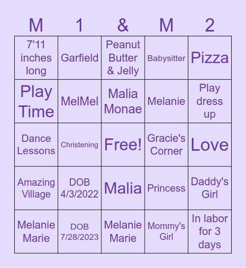 My Lovely Babysitters Bingo Card