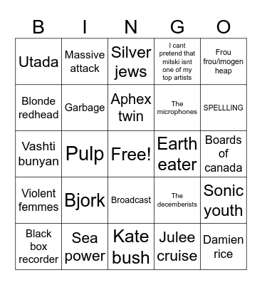 music taste Bingo Card