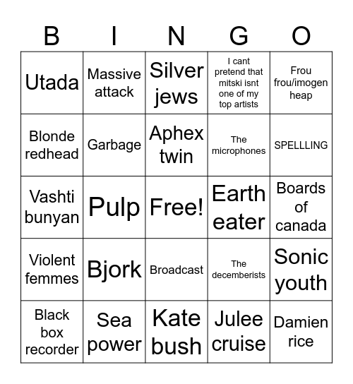 music taste Bingo Card