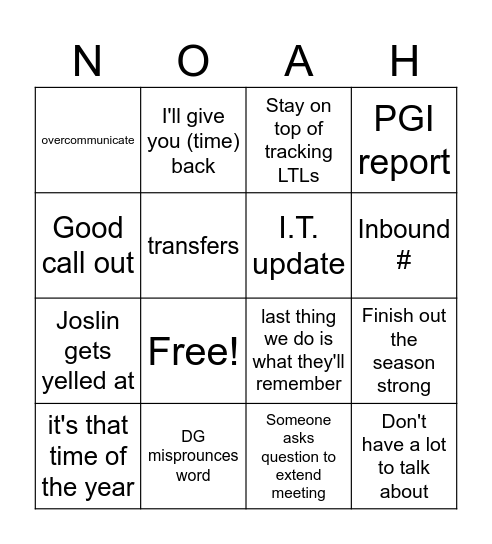 Tues Spring/Summer Bingo Card